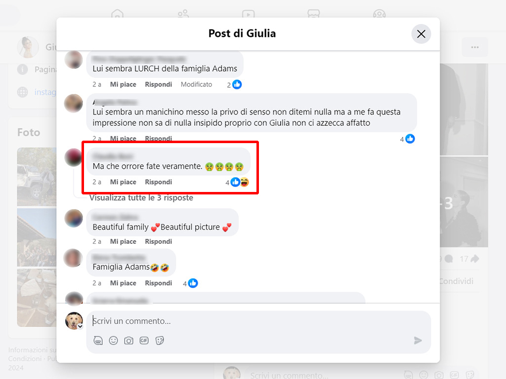 Screen Commento Diffamatorio